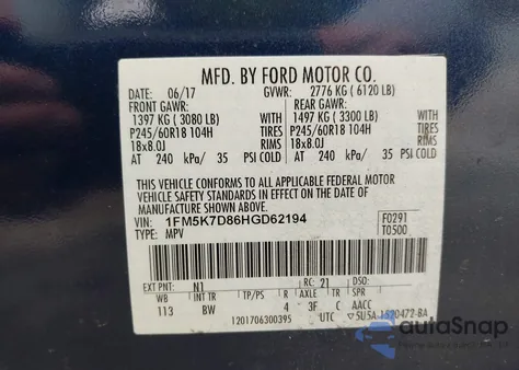 2017 Ford Explorer Xlt z USA, uszkodzony, nr VIN 1FM5K7D86HGD62194